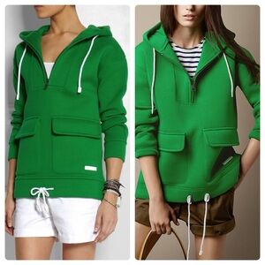 Burberry Brit Green Scuba Cotton Jersey Hooded Drawstring 1/4 Zip Jacket size S